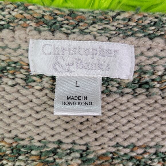Christopher & Banks Green Brown Grunge Fairy Knit Button Up Sweater Cardigan, L - Picture 4 of 5